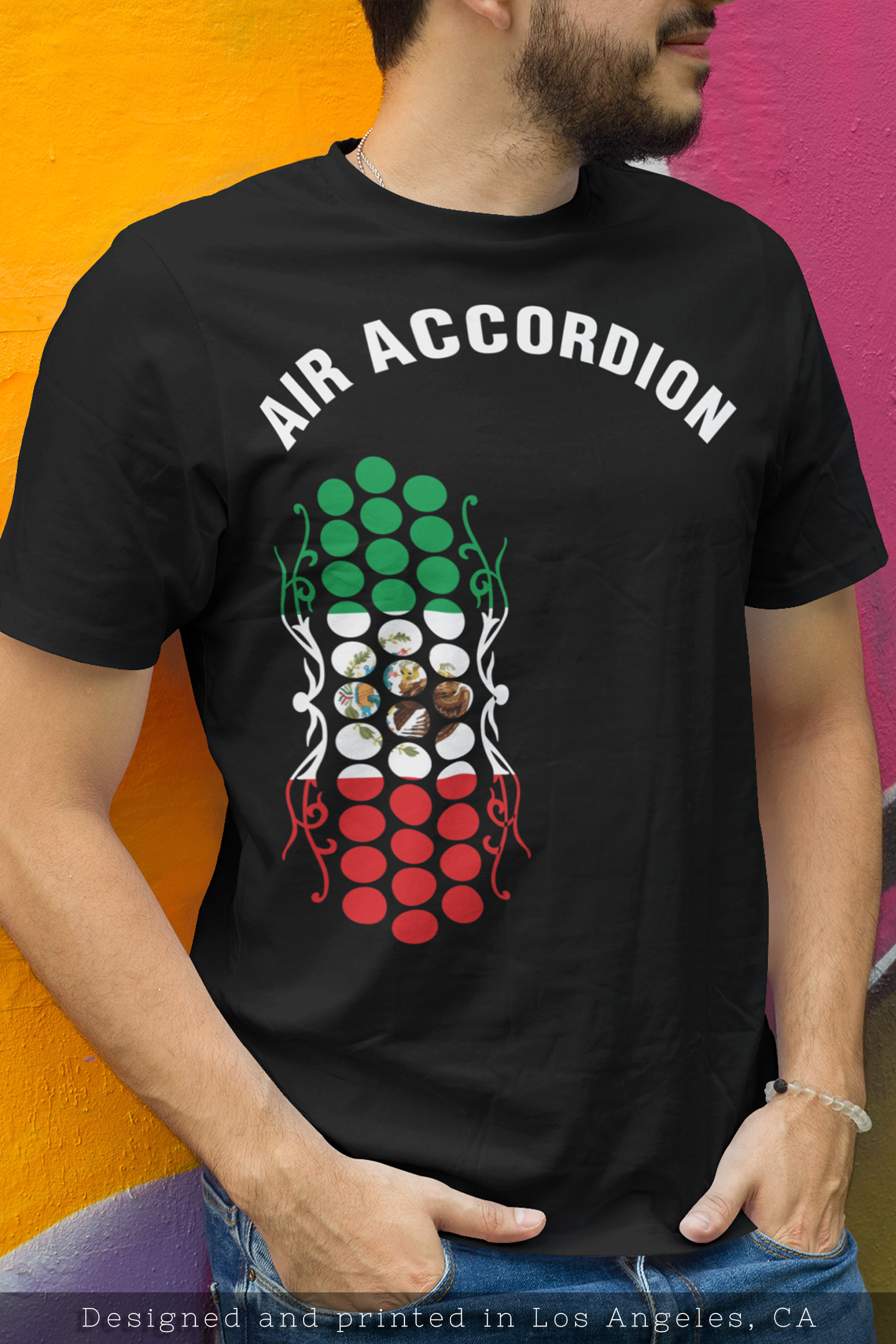 Air Accordion Mexican Flag Funny Norteño Music T-Shirt